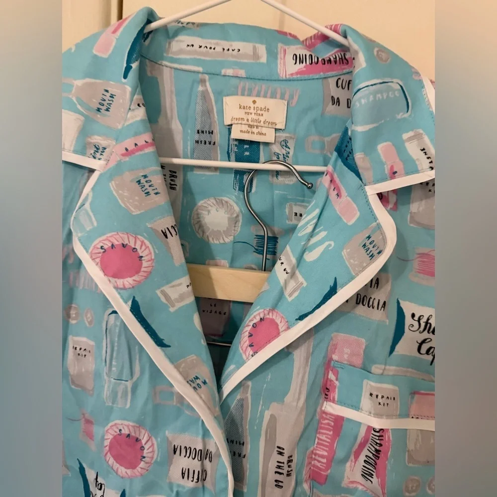 Kate Spade Aqua and Pink Print Pajama Top